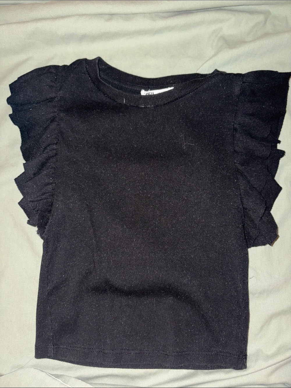 Zara Black Ruffle Sleeve Crop Top